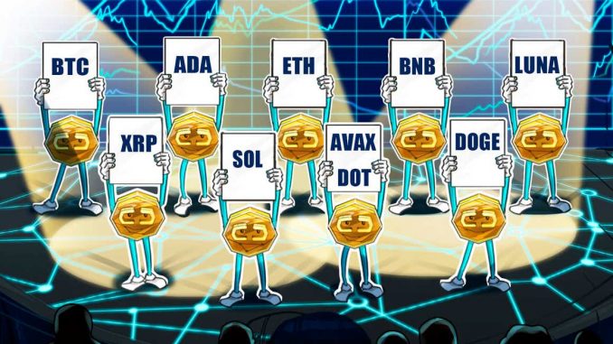 BTC, ETH, BNB, XRP, ADA, LUNA, SOL, AVAX, DOT, DOGE