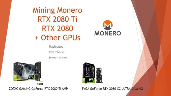 RTX 2080 Ti - Mining Monero at 1228H/s + RTX 2080 and More
