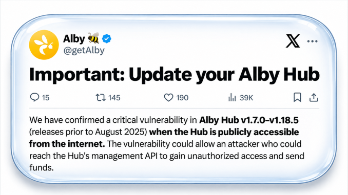 Alby Reveals Critical Hub Vulnerability
